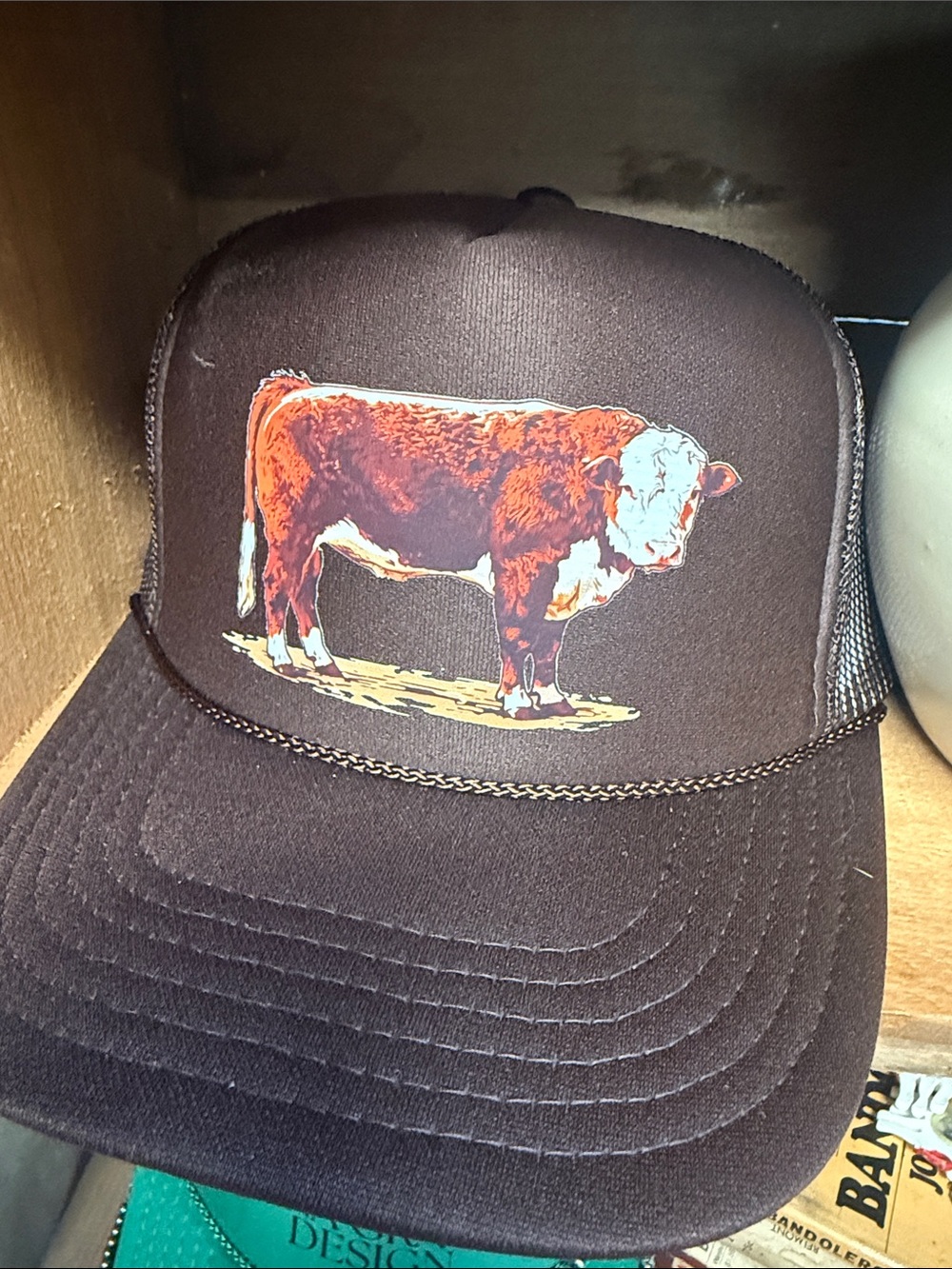 Brown Trucker Hat with Cow Graphic